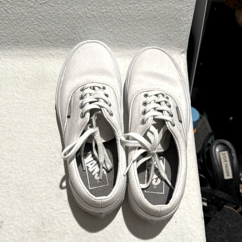 All white lace up vans.. size 4.0 Men 5.5 Women